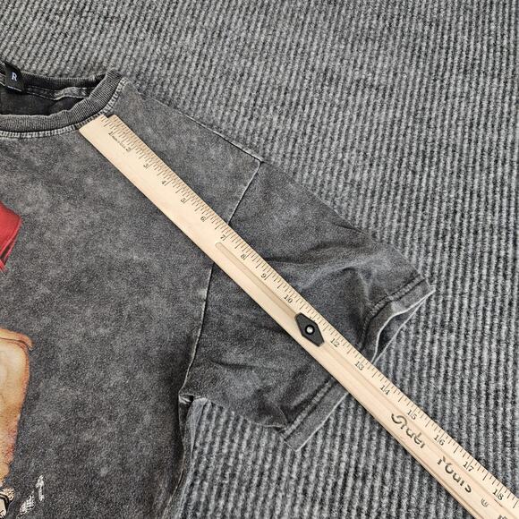 ROMWE Shirt Mens Medium Black Gray Acid Wash Active Lifestyle Graphic Tee Fade - Picture 5 of 12